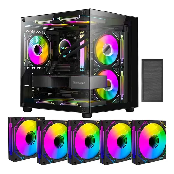 Gabinete Gamer Aquário Em Vidro Com 5 Fans Rgb Gb1796