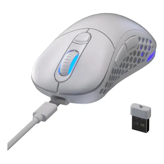 Mouse Gamer Fallen Morcego Wireless Sem Fio Led Rgb Sensor Pixart 3395 Branco