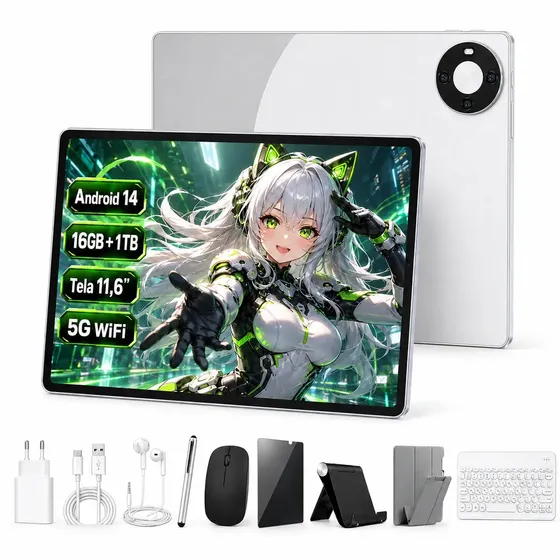 Tablet HUVPING P60Plus 11.6" Android 14, 1 TB e 16 GB RAM, com Teclado e Capa