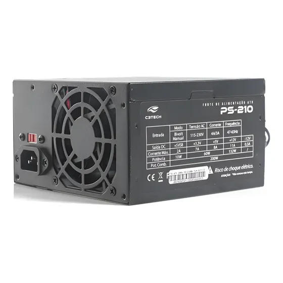 Fonte C3tech Atx 200w Ps-210bk Preta Para Pc