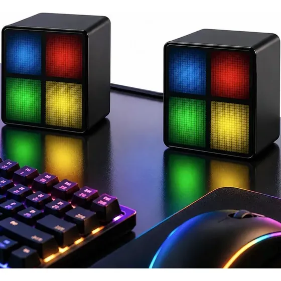 Caixa De Som Para Computador Com Luz Rgb Usb E Entrada P2