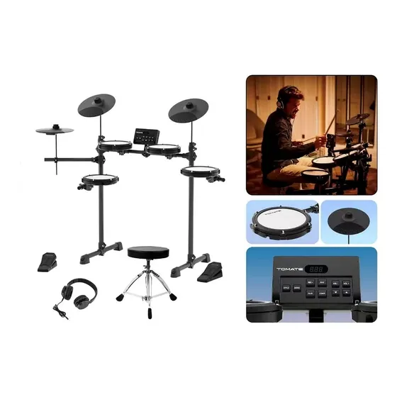 Bateria Eletrônica Kit Musical Com Módulo Pedais 56 Timbres