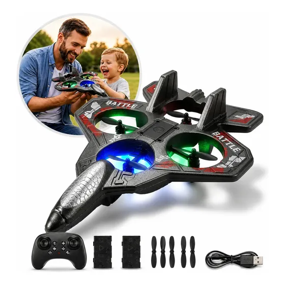 Drone Avião Controle Remoto Rc Recarregável Led 2 Baterias