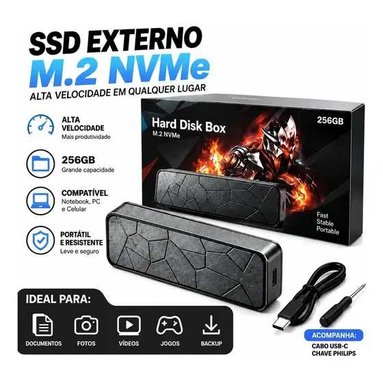 Ssd Hd Externo M.2 Nvme 256gb Tipo C Notebook Pc Celular