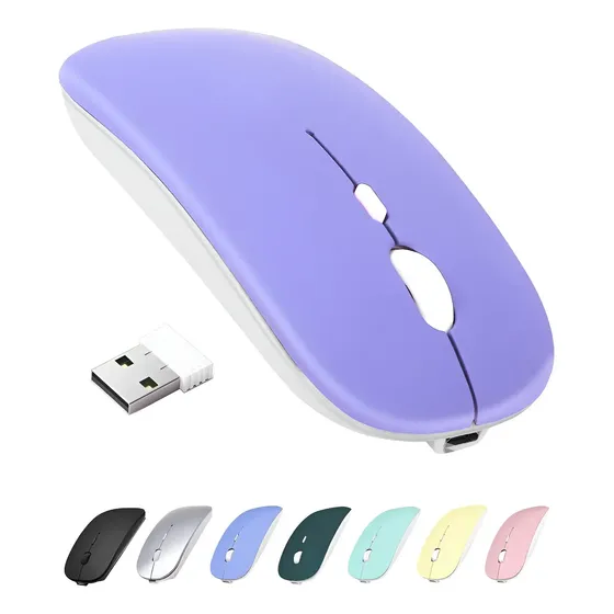 Mouse Sem Fio 2.4g Bluetooth Recarregável Para Escritório Cor Modelo De Carregamento De Modo Duplo: Roxo