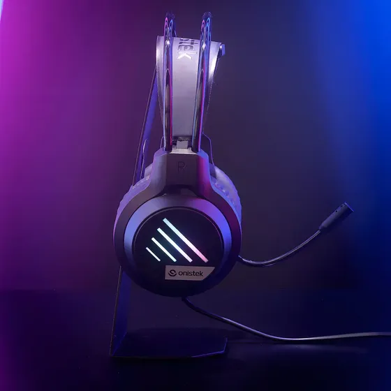 Fone De Ouvido Gamer Headset Led Computador Microfone Flexível Pc Preto Gamer RGB notebook Preto Onistek ON-FN638