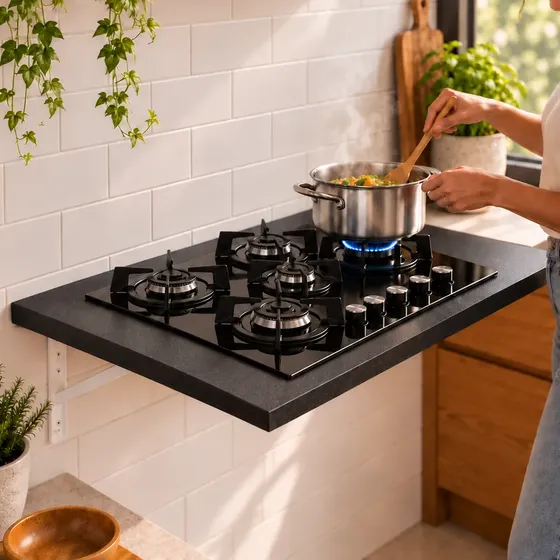 Tampo Cooktop Mdf 5 Bocas Kit Completo De Instalação