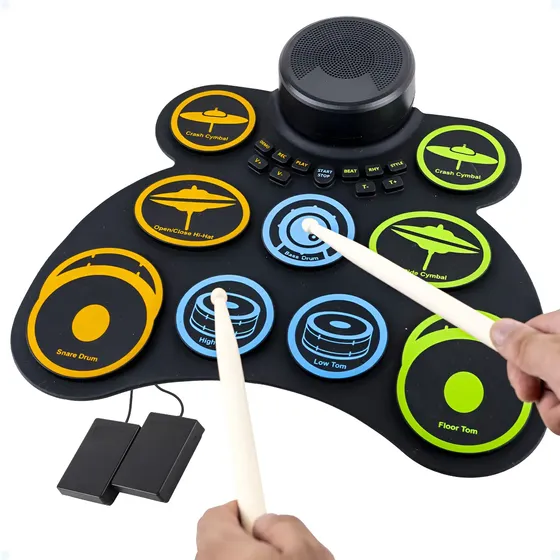 Bateria Eletrônica Musical Digital Drum Dobrável Portátil