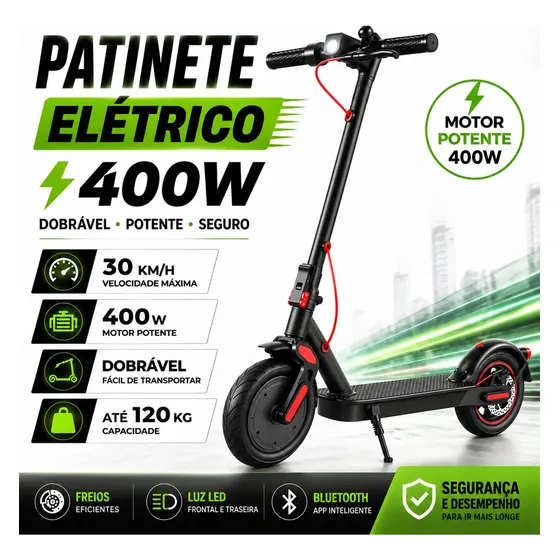 Patinete Elétrico Adulto, Freio Duplo, Capacidade de Carga 120KG
