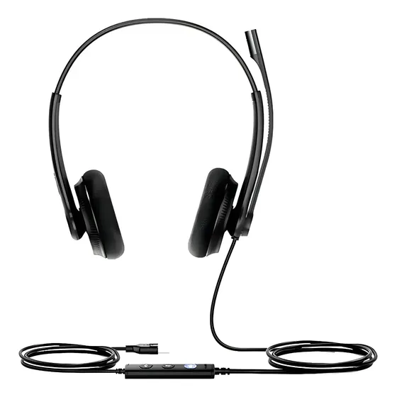Headset USB Dual Lite Yealink UH34 Preto com Cancelamento de Ruído e Microfone Flexível