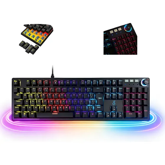 Teclado Mecânico Gamer Abnt2 Switch Azul Rgb Anti-ghosting Preto Português Brasil