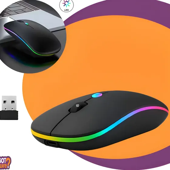 Mouse Sem Fio Recarregável Led Rgb Ergonômico Wireles Optico