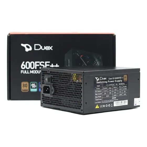 Fonte Duex 600W 80 Plus Bronze PFC Ativo C/ Cabo de Força - DX 600FSE+