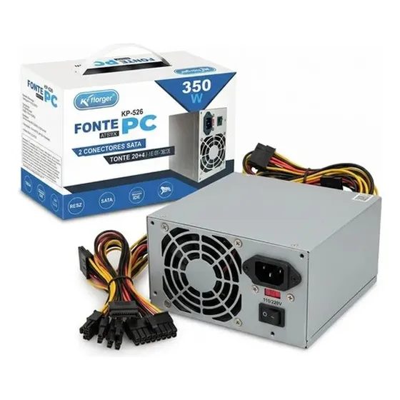 Fonte Atx 350w Wassay Silenciosa Pc Bivolt + Cabo De Força
