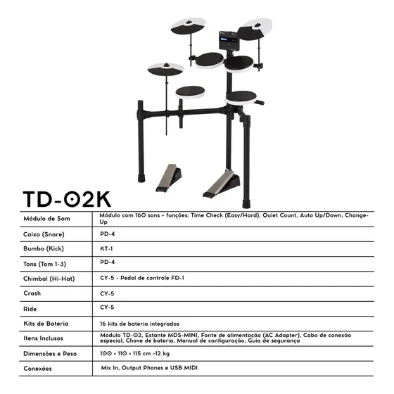 Bateria Eletrônica V Drums Roland Td-02k 7 Pads + Banco Fone Preto