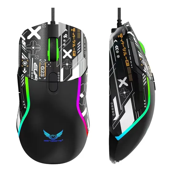 Mouse Gamer Com Fio Rgb Estilo Cyberpunk 6400 Dpi 7 Botõe Preto