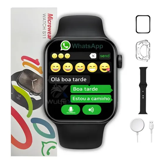 Relógio Smartwatch S11 Serie 11 47mm Amoled Whatsapp Gps Nfc 2026 Preto Faz Ligações