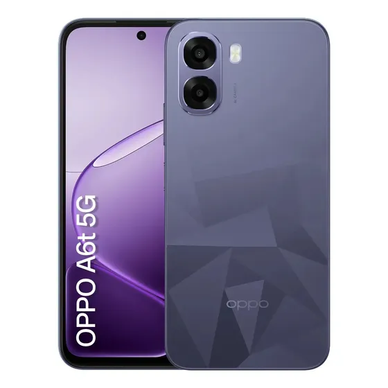 Smartphone OPPO A6t 5g 256gb, 8GB RAM Física e 16GB RAM Virtual, Bateria gigante de 6500 mAh, AI Câmera 50MP, Tela 120Hz, NFC, IP64 - Violeta (Novo com caixa aberta)
