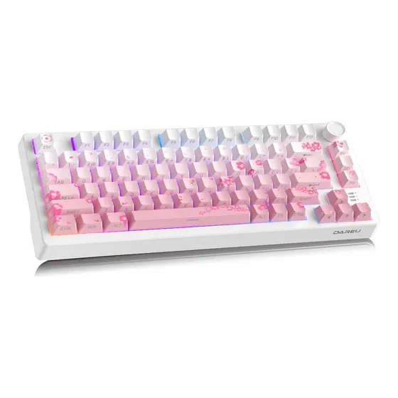 Teclado Mecanico Gamer Sem Fio Tri Mode Rgb Dareu Ek F75 Pro Sakura Rosa