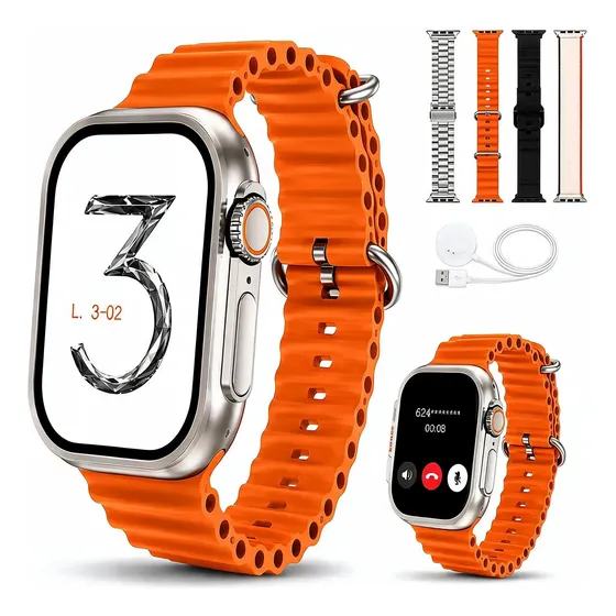 Smartwatch 49mm Bluetooth Chamadas 4 Pulseiras Titânio