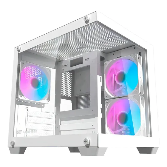 Gabinete Gamer Aquario Mid Tower Aigo Darkflash Korgan K275M Branco Vidro 3 Fans