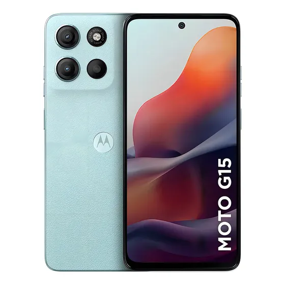 Smartphone Motorola Moto G15 - 128gb 4GB RAM + 8GB RAM Boost E Camera 50mp Com Ai E Night Vision Bateria De 5200 Mah Tela Fhd+ 6.7 Com Superbrilho Nfc Azul Claro