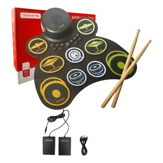 Bateria Eletrônica Completa Digital Sons Demo Gravação Entrada Fone de Ouvido Instrumento Musical com Baquetas e Pedais
