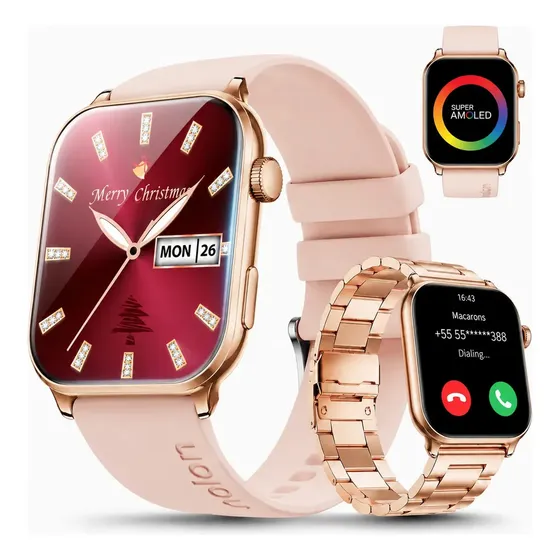 Relógio Inteligente Feminino Aolon GTS3 1.85" AMOLED Smartwatch Bluetooth Chamadas IP68 Saúde da Mulher Ciclo Menstrual +100 Esportes Frequência Cardíaca