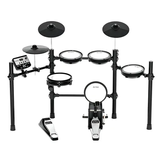 Amw Ed3 Pro V2 Kit Bateria Eletrônica Caixa Mesh Dual Zone Pratos Com Choke Rack 4 pés sistema de Bumbo Padrão e Chimbal Avançado