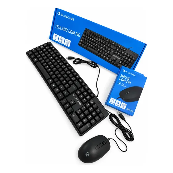 Kit Teclado Abnt2 E Mouse Com Fio Usb Ergonômico Para Pc