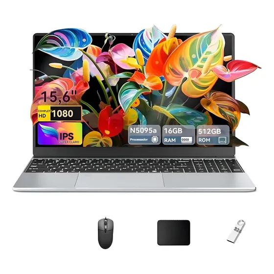 Notebook ATFLY XU156 Celeron N5095 com 16GB RAM e 512GB SSD, Windows 10 e Tela Full HD de 15.6"