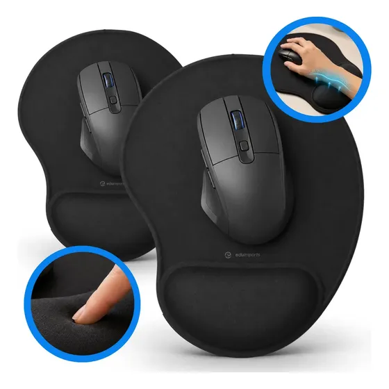 Kit 2 Suporte Mouse Pad Ergonômico Com Apoio De Punho Super Macio Antiderrapante Para Home Office Escritório Gamer Estudo Preto