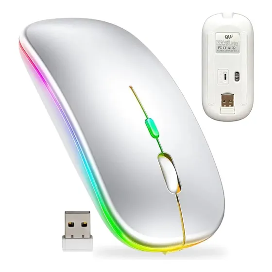 Mouse Gamer Silencioso 2.4g Wireless Bluetooth Recarregável Cor Silent 2.4g+bluetooth (versão Iluminada) Prateado