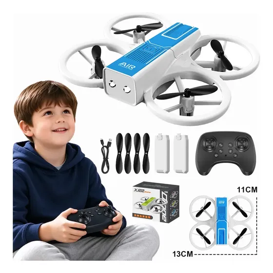 Mini Drone 360° Flips Com Luz Para Crianças 2 Baterias Xj22 Presentes para crianças Azul