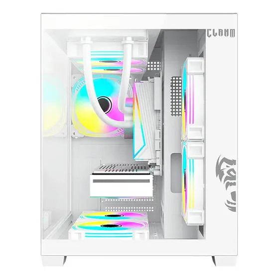 Gabinete Gamer Aquário Branco Clanm Grodd Snow Vidro Tempera