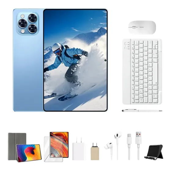 Tablet Pad Belteenk Tablets Pad Pro12 Android 15 de 11,6" com Kit Teclado, Mouse e Caneta 16GB Ram 512GB Rom Hd Tela Apoia Wifi 6 5g Dual Sim Bateria 8800mAh Profissional 2 Em 1 Tablet PC Azul