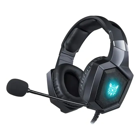 Headset Gamer Onikuma K8 Preto com Microfone Flexível e Luz LED para PS4, PS5 e Xbox