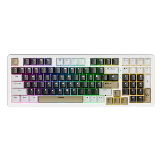 Teclado Mecânico Gamer Sem Fio Bluetooth Tri Mode Fire Phoenix Bk-f99 Pro Cheese White Switch Pink Gold Teclado Mecânico Gamer Sem Fio Bluetooth Tri Mode Fire Phoenix Bk-f99 Pro Cheese White Switch Pink Gold