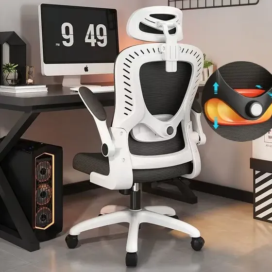 Cadeira Office Giratoria Cadeira De Escritório Ergonômica Cor Branco Material Do Estofamento Malha
