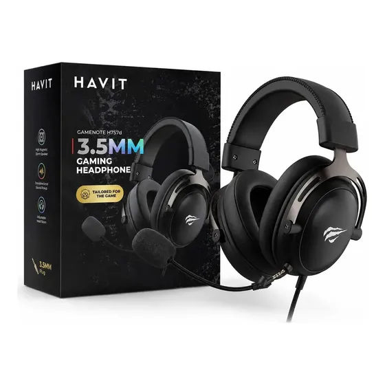 Headset Gamer Havit H757D 3,5mm Microfone Removível P3 Preto