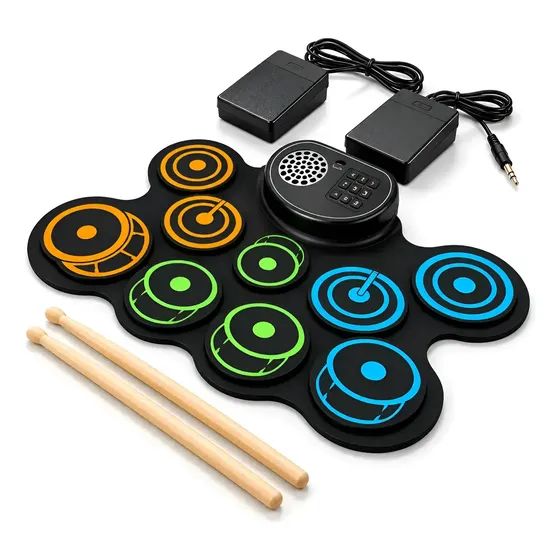 Bateria Eletrônica 9 Pads Com Pedais Baquetas Recarregável