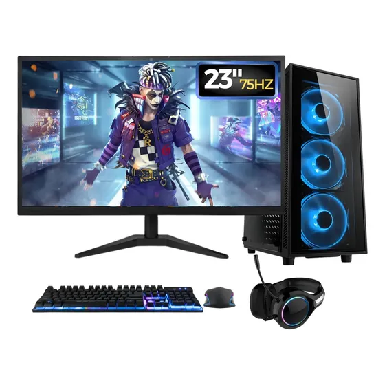 PC Gamer Completo RGB, Intel Core i5, 16GB RAM, SSD 512GB, Fonte 500W, Monitor 23" Full HD 75Hz, Kit Gamer completo - BluePC PG2E-1019RG