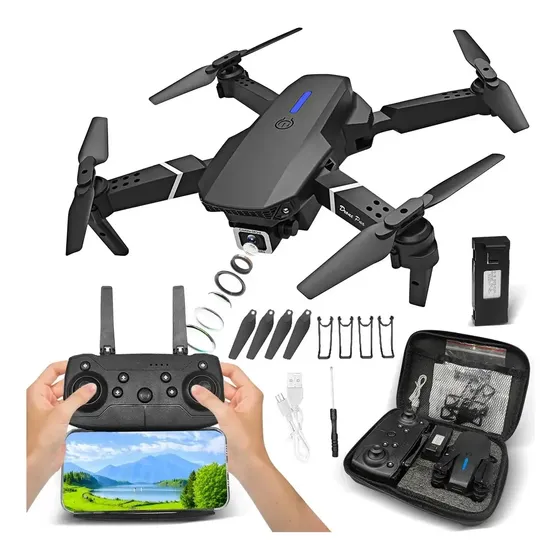Drone E88 Profissional Dobrável Câmera 4k Com 2 Baterias