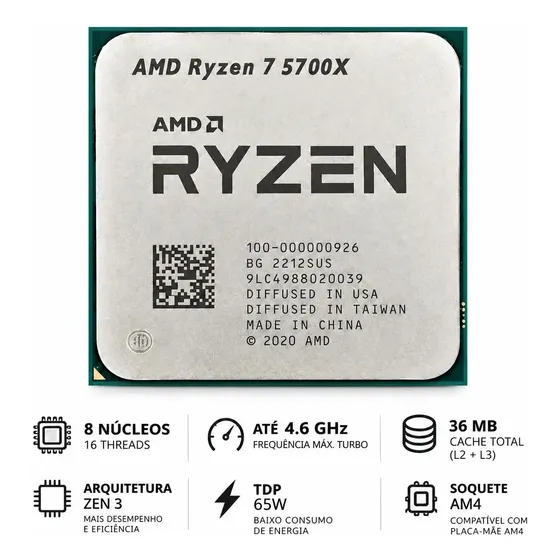 Processador Amd Ryzen 7 5700x Oem 8 Núcleos 4.6ghz