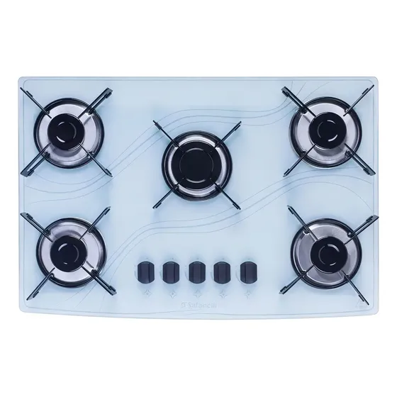 Fogão Cooktop Gás 5 Bocas Safanelli Lines Branco Vidro Temperado
