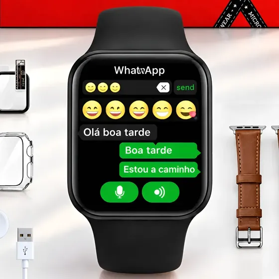 Relógio Smartwatch W11 Mini 42mm Whatsapp 2 Pulseiras