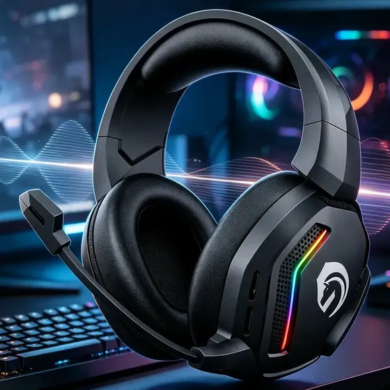 Headset Gamer H'maston Bluetooth com Microfone Removível, Luz RGB e Super Bass para Celular, Notebook e PC
