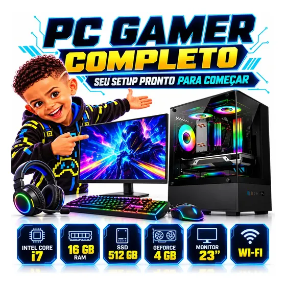 Pc Gamer Completo I7 16gb Ssd512gb Video 4gb Monitor 23 Wifi Pc Gamer Completo I7 16gb Ssd512gb Video 4gb Monitor 23 Wifi