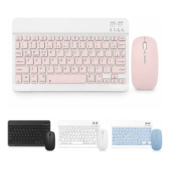 Kit Teclado Mouse Bluetooth Tablet Sem Fio 4 Cores Abnt2 Kit Teclado Mouse Bluetooth Tablet Sem Fio 4 Cores Abnt2