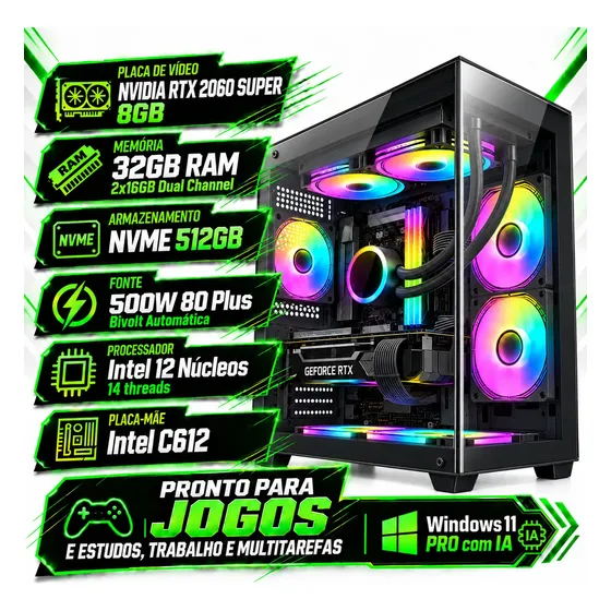 Pc Gamer Montado Intel 12 Núcleos 32gb Ram Nvme 512 Rtx 2060